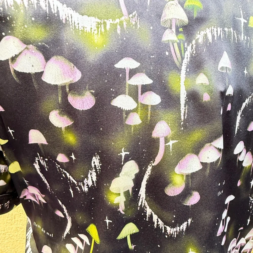 Fleur du Mal Black and Purple Etheral Mushroom Print Pajama Top-small - Picture 8 of 11